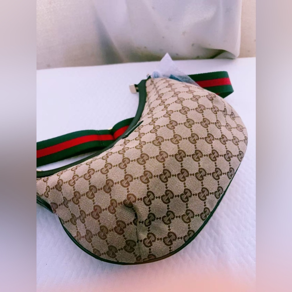 Gucci‎ GG canvas half moon hobo crossbody bag signature red and green web strap - Picture 7 of 16